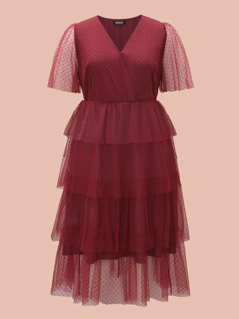 Polka Dot Sheer Mesh Tiered Dress