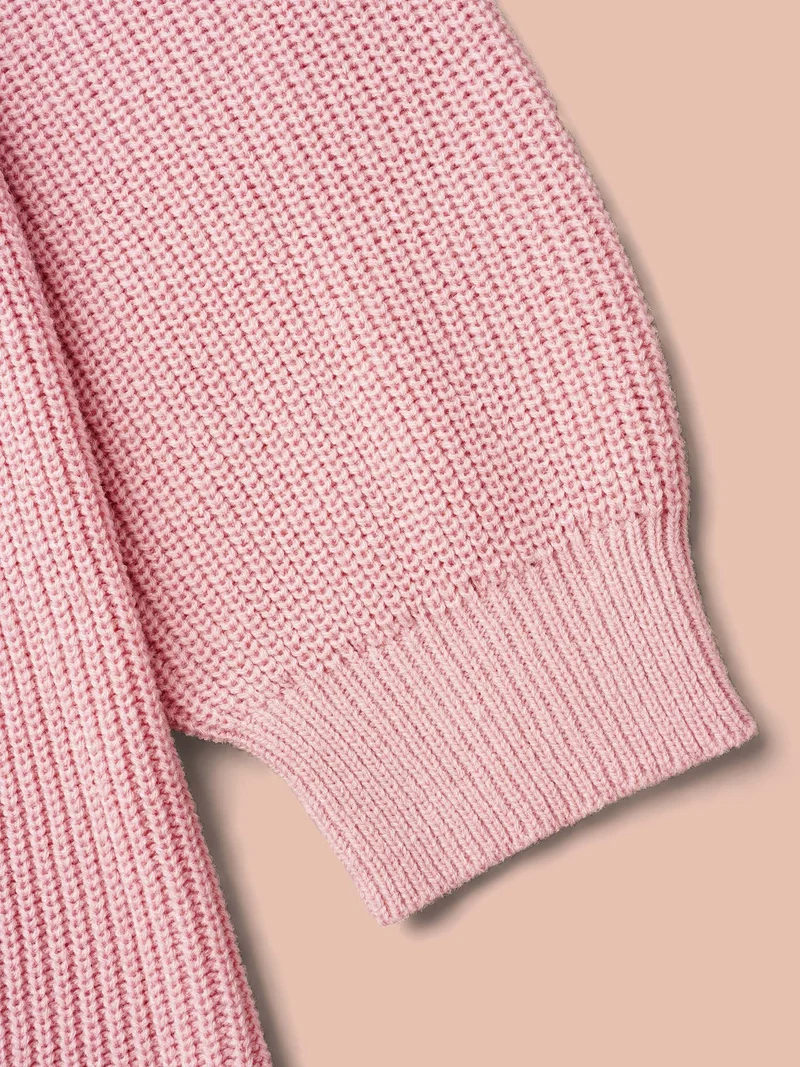 Textured Cable-Knit Waist Cinched Pullover