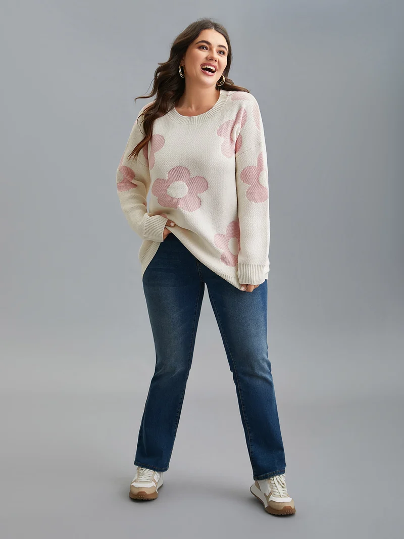 Round Neck Floral Pattern Pullover