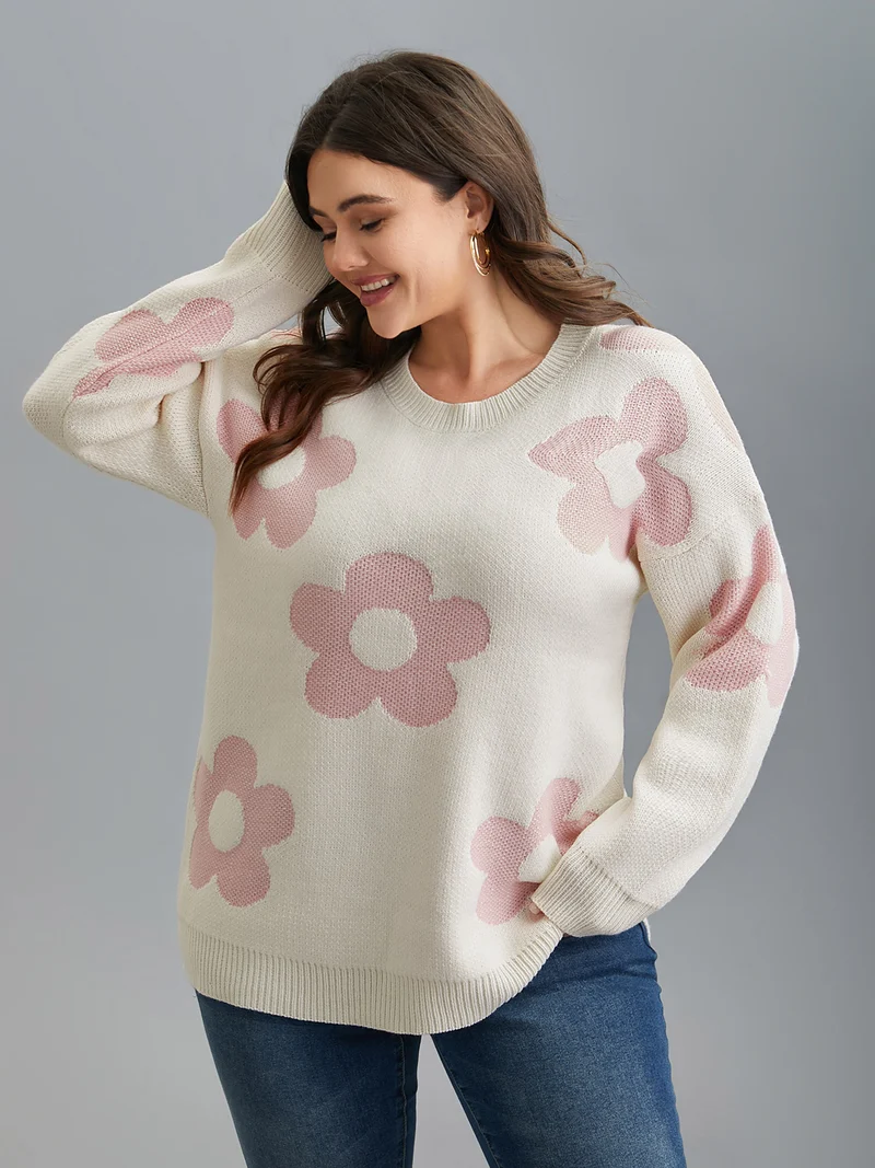 Round Neck Floral Pattern Pullover