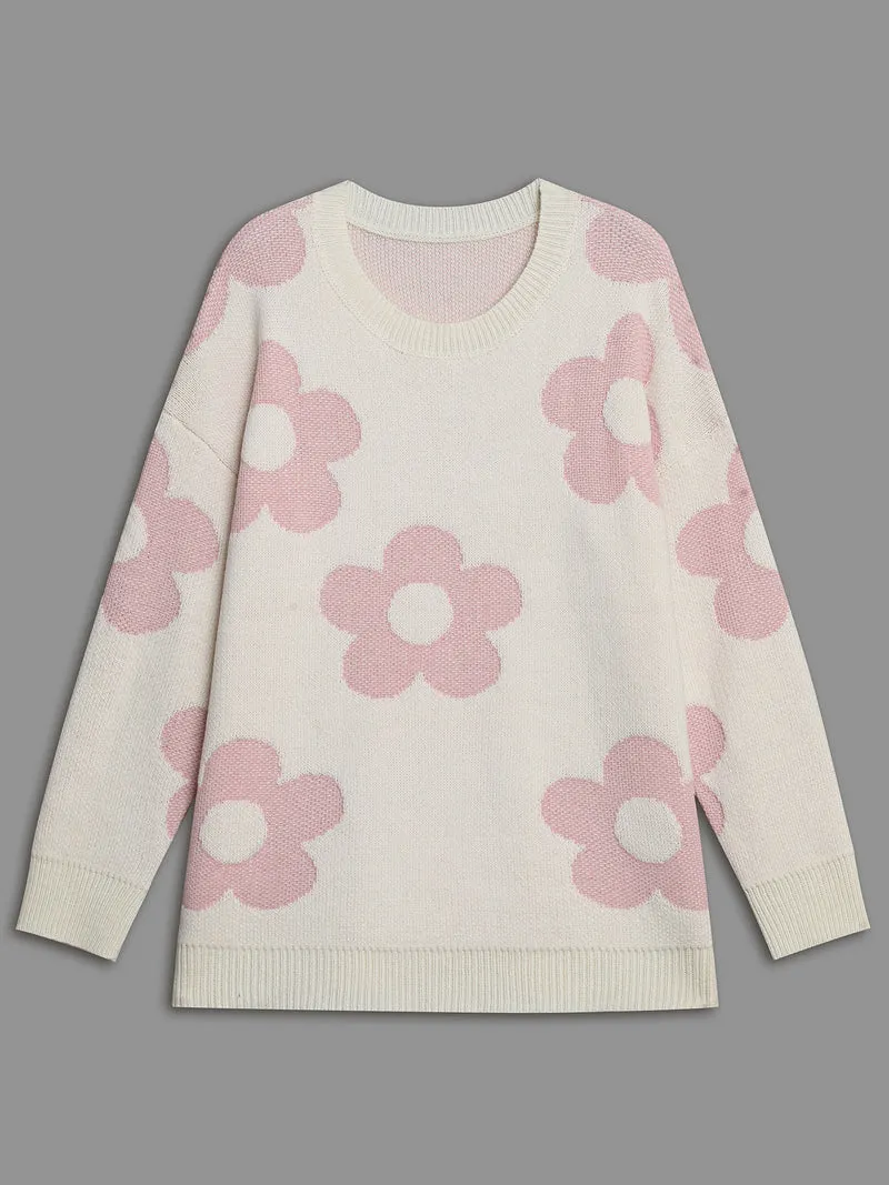 Round Neck Floral Pattern Pullover