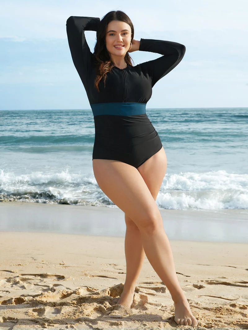 Zipper-Front Tummy Control One-Piece Swimsuit