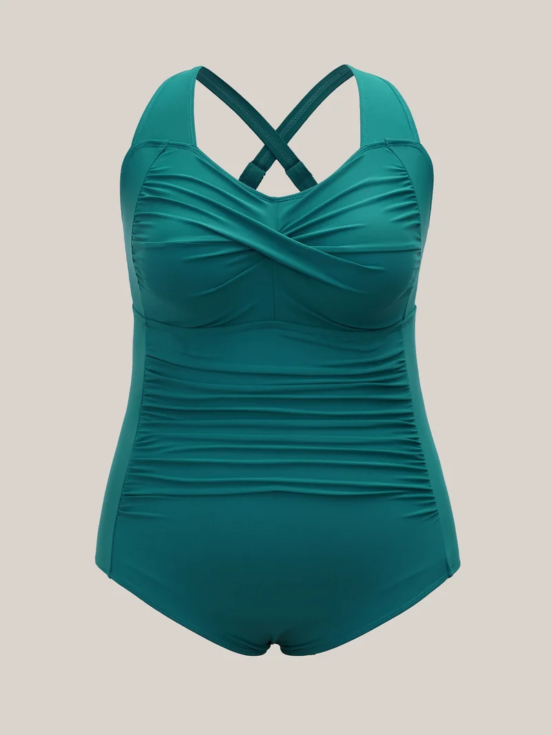Twist-Front Ruched Adjustable One-Piece Swimsuit