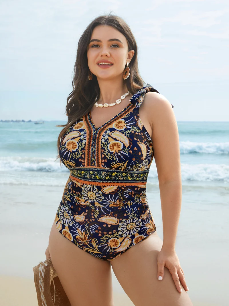 Boho Print Adjustable Tie One-Piece Swimsuit