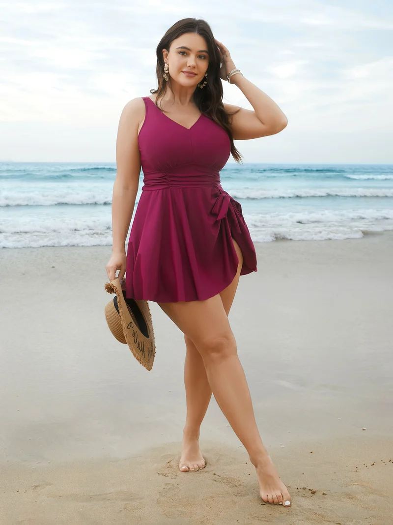 Ruched Side-Tie Adjustable Swim Dress
