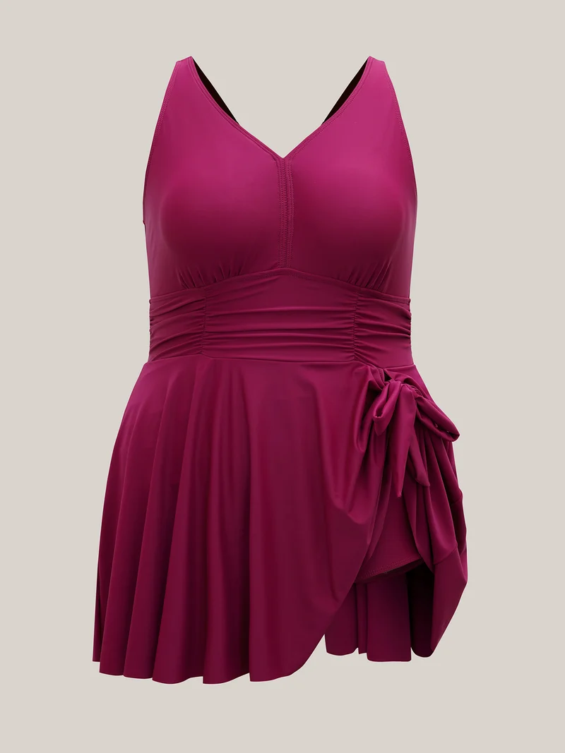 Ruched Side-Tie Adjustable Swim Dress