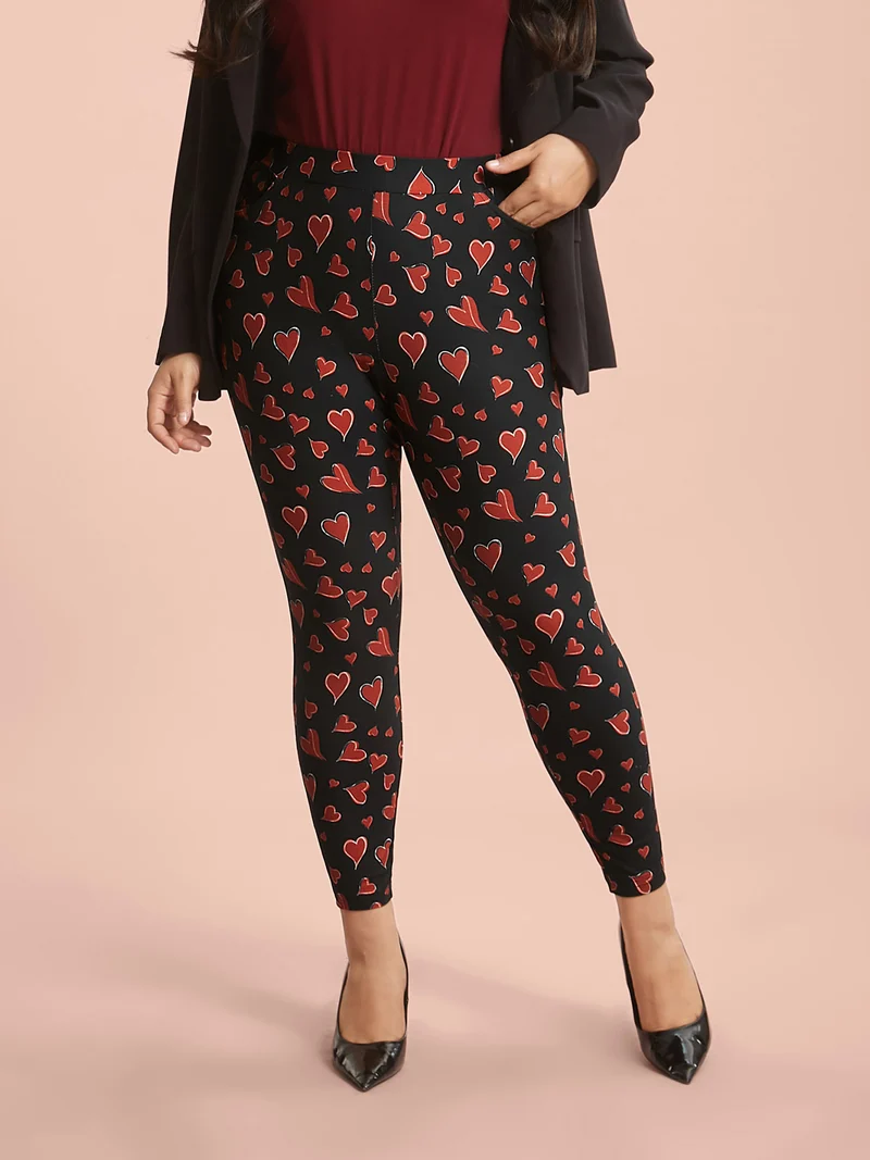 Hearts Print Skinny Fit Pocket Pants