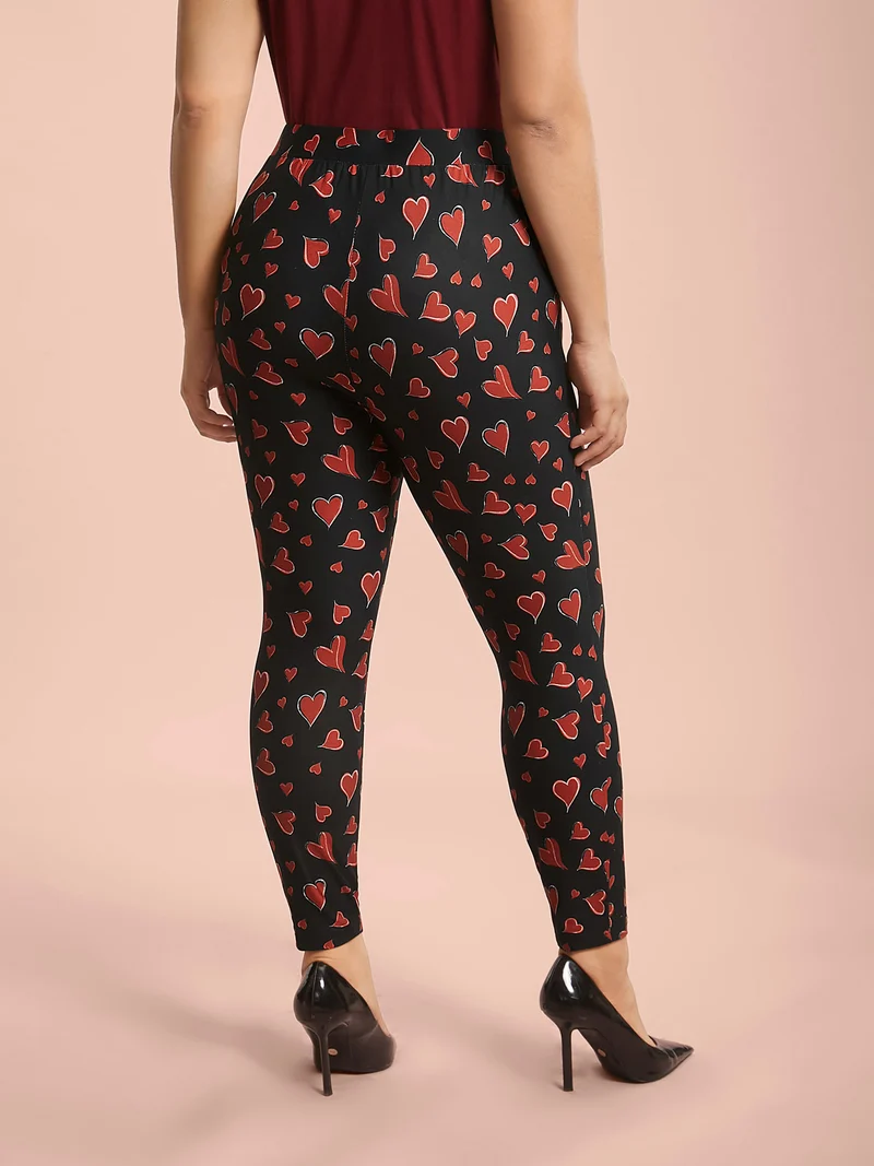 Hearts Print Skinny Fit Pocket Pants