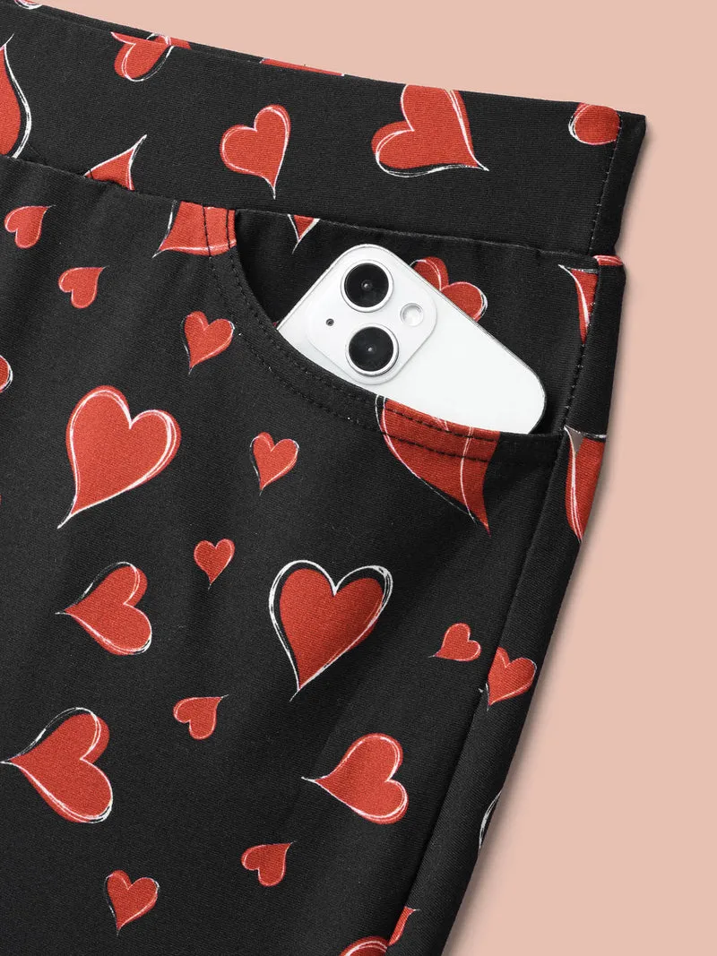 Hearts Print Skinny Fit Pocket Pants