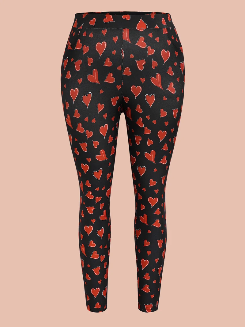 Hearts Print Skinny Fit Pocket Pants