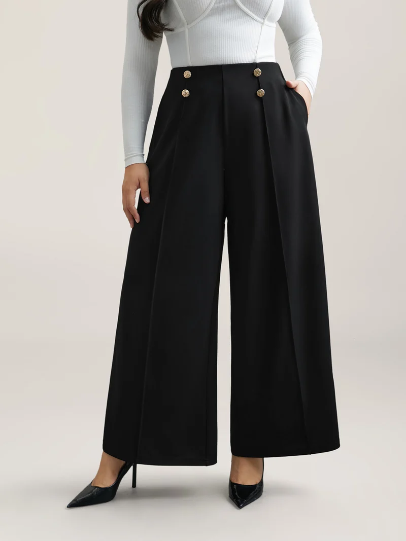 No-Gap Waist Seamed Side Button Pants