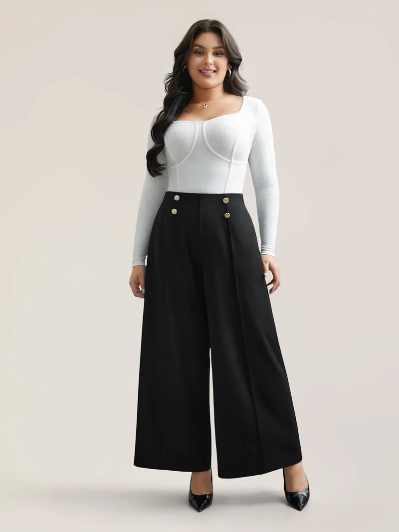 No-Gap Waist Seamed Side Button Pants