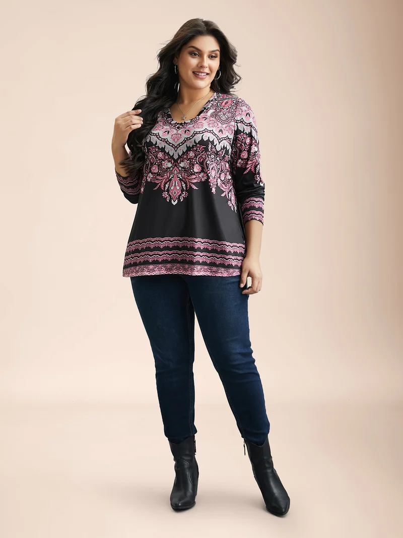 Stretchy Boho Print Full Sleeve T-Shirt