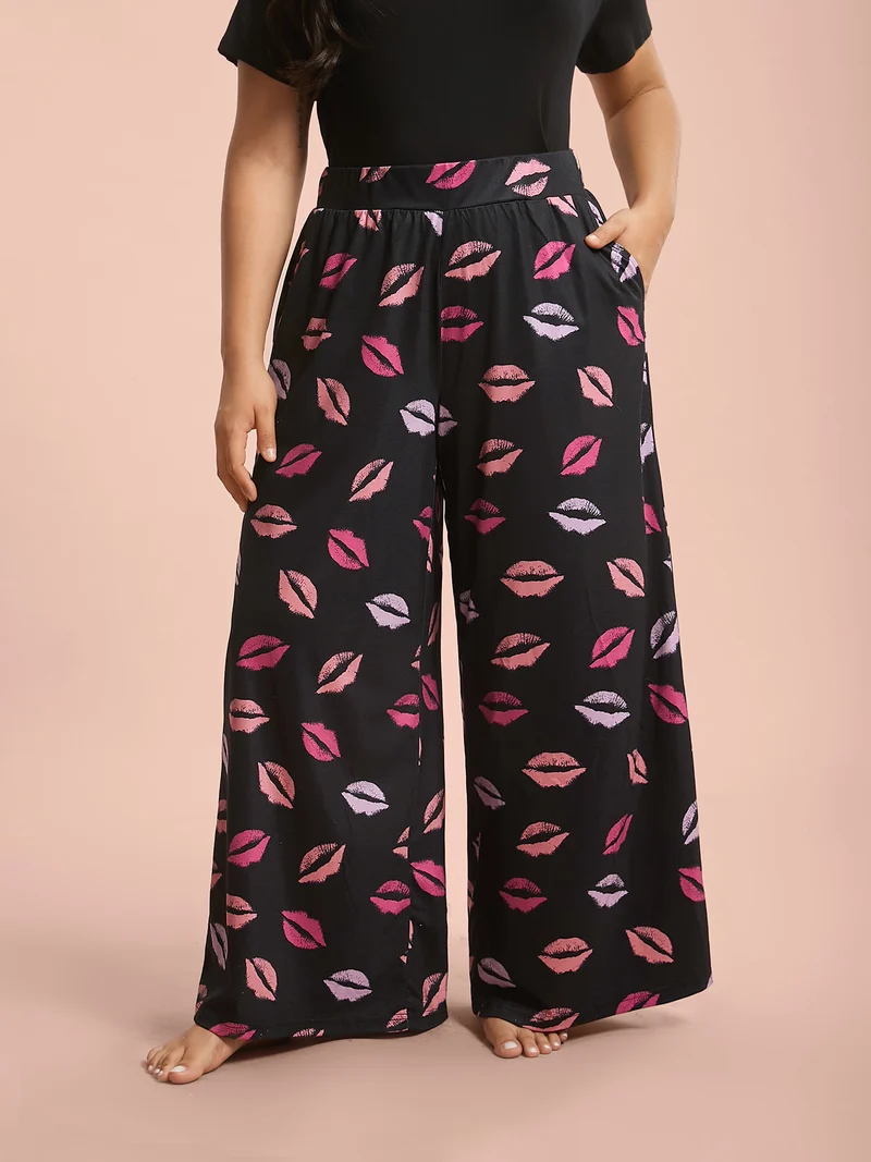 Multi-Color Lips Wide Leg Lounge Bottoms