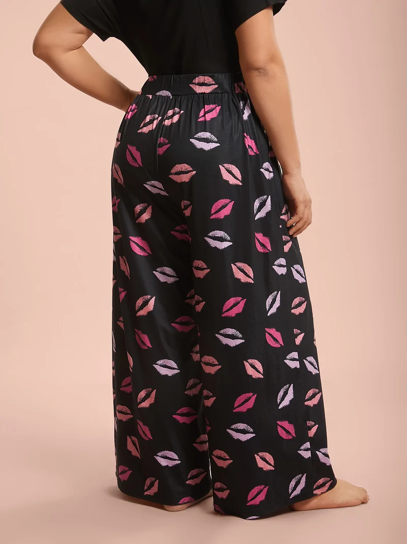Multi-Color Lips Wide Leg Lounge Bottoms
