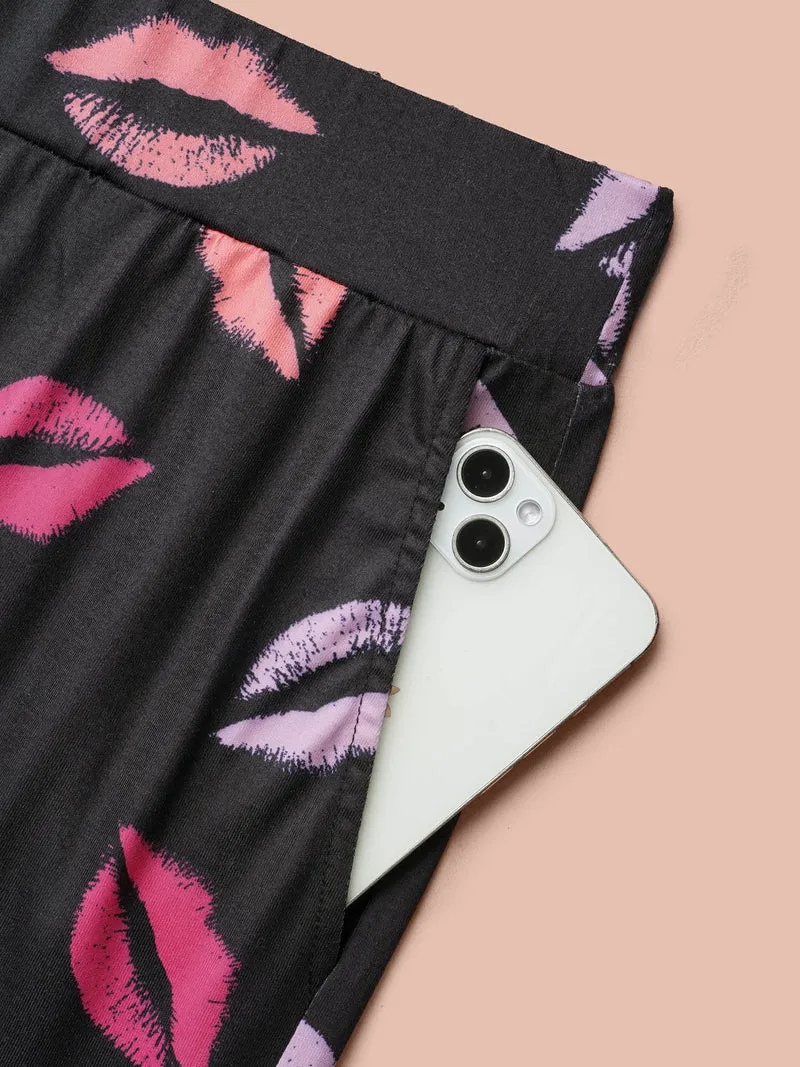 Multi-Color Lips Wide Leg Lounge Bottoms
