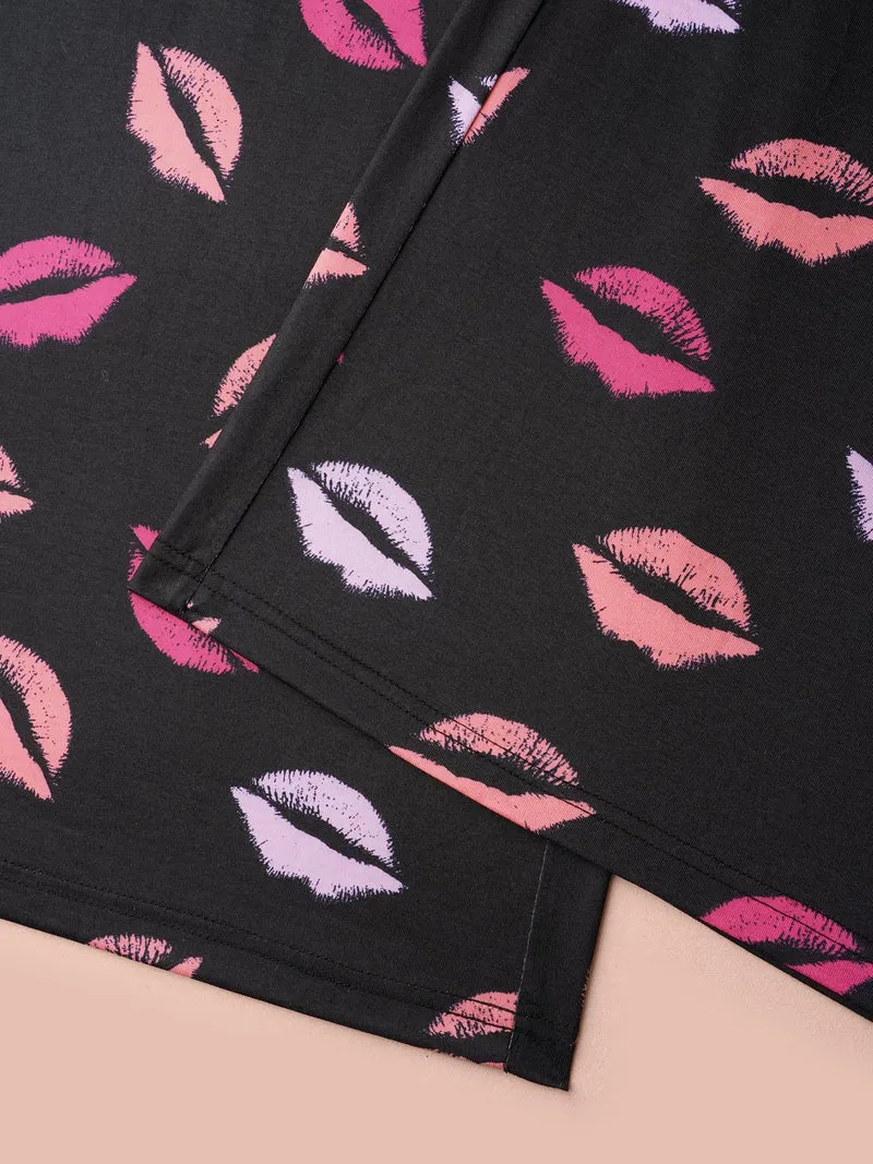 Multi-Color Lips Wide Leg Lounge Bottoms