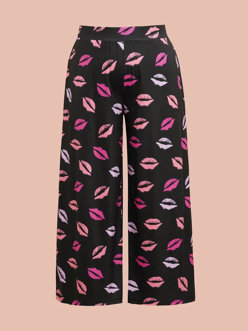 Multi-Color Lips Wide Leg Lounge Bottoms