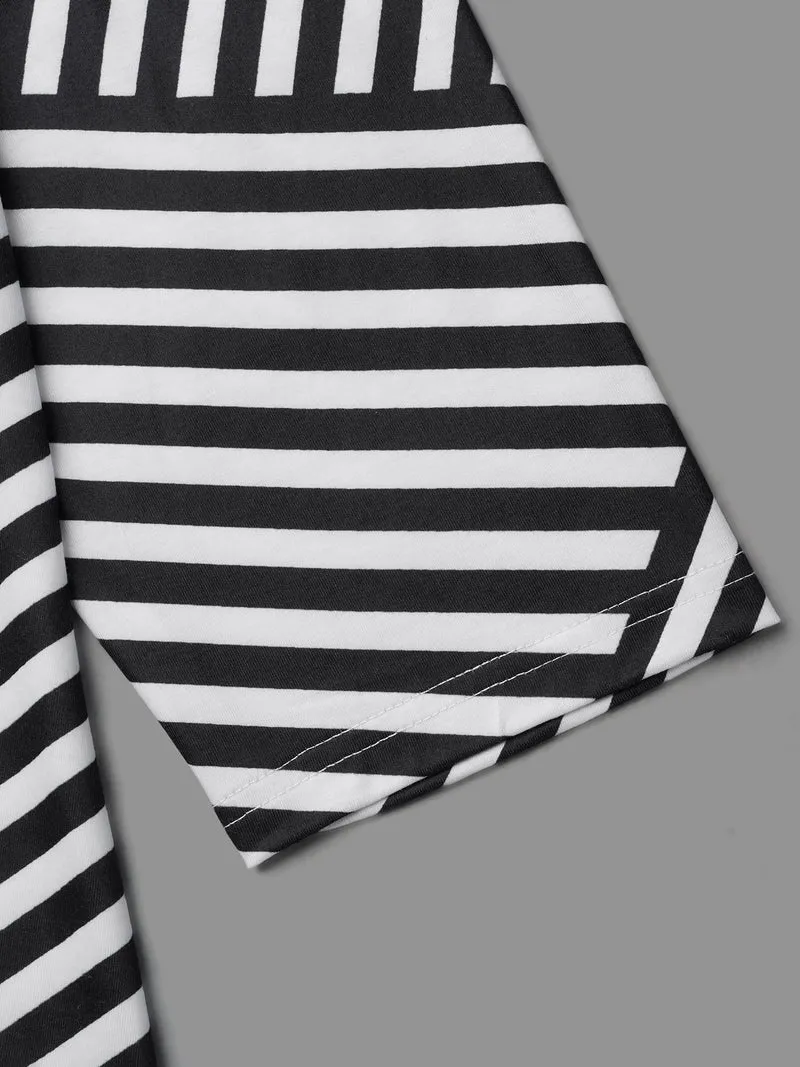 Striped Arc Hem Round Neck T-Shirt