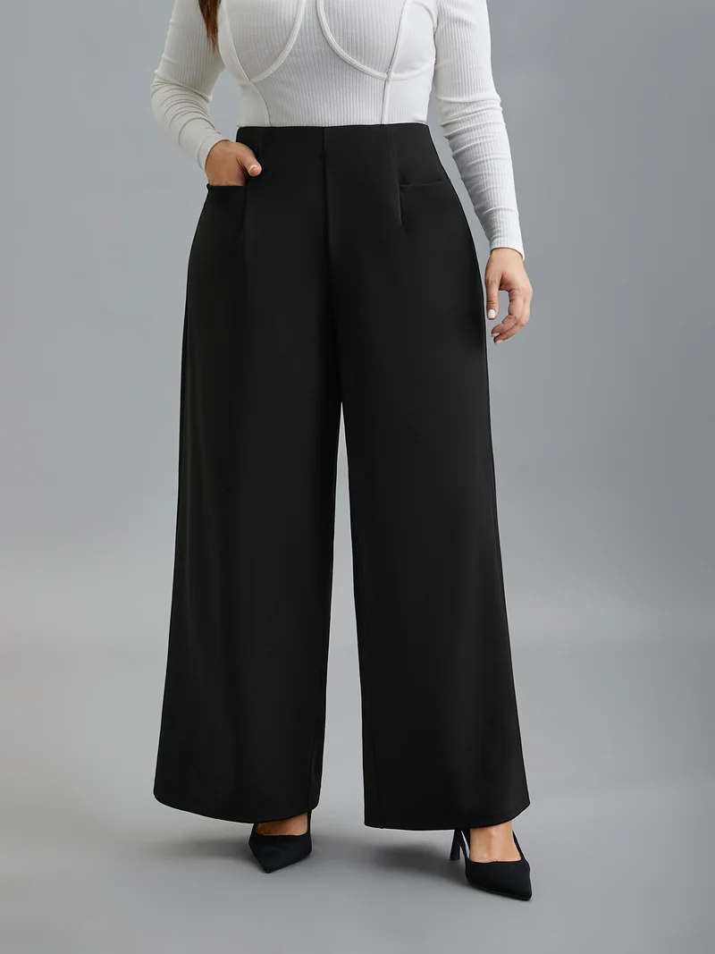 Solid Pleated Wide-Leg Pants