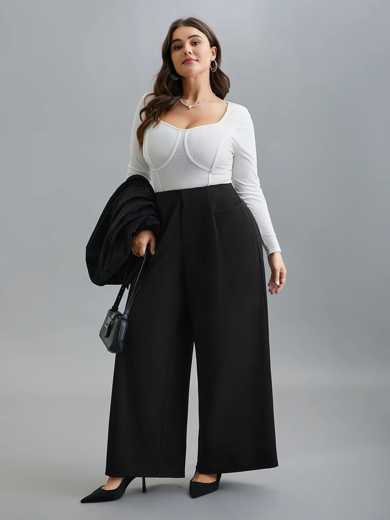 Solid Pleated Wide-Leg Pants