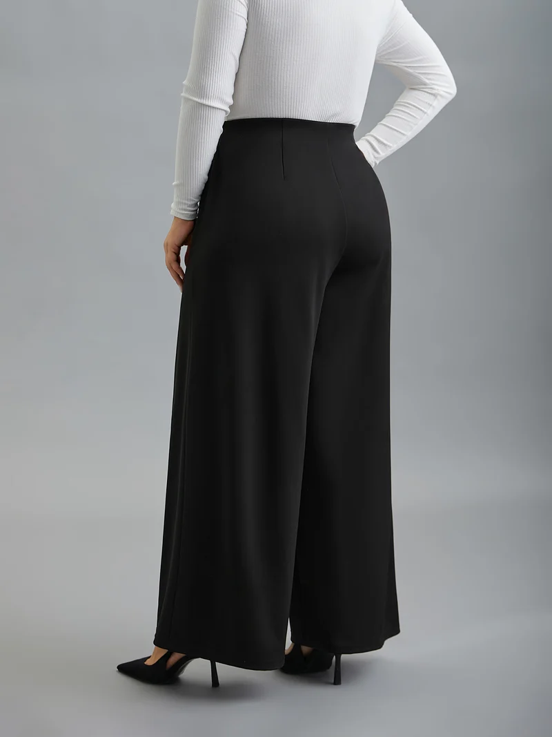 Solid Pleated Wide-Leg Pants