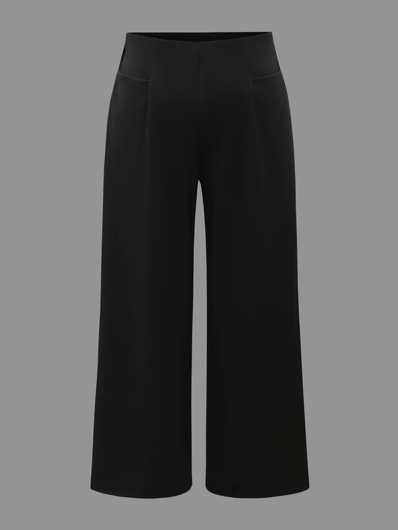 Solid Pleated Wide-Leg Pants