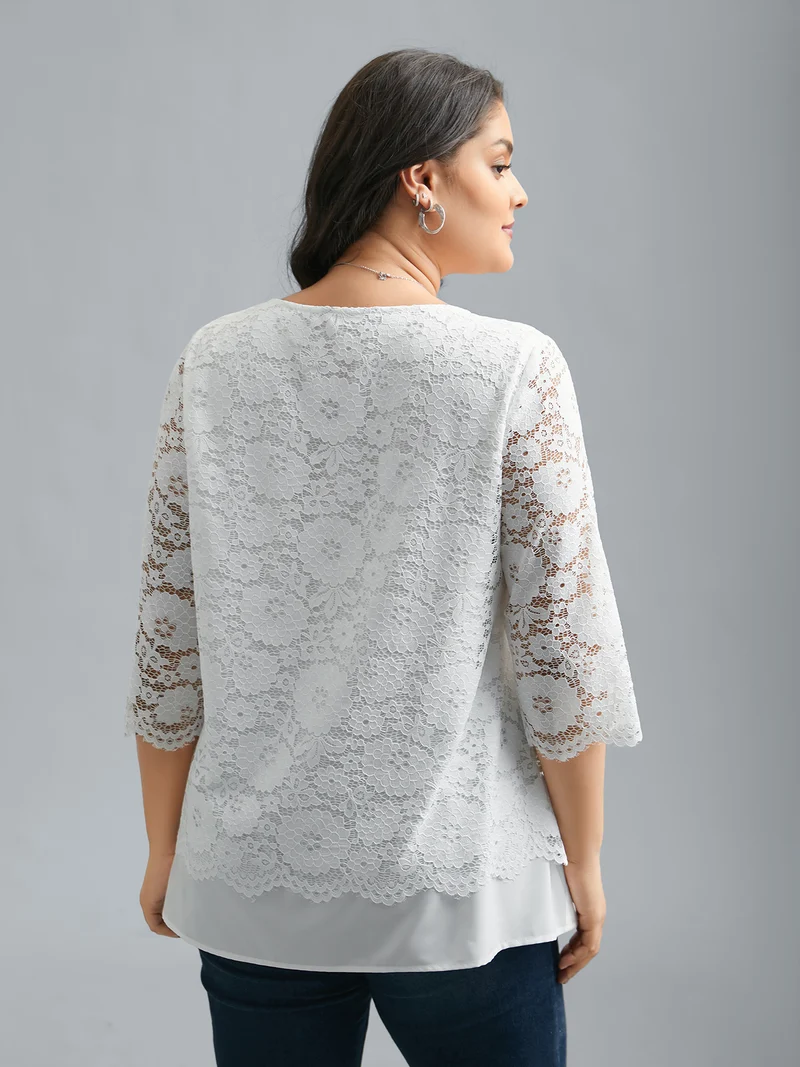 Layered Crochet Lace Semi-Sheer Blouse