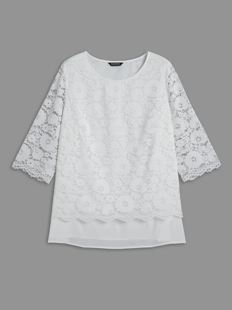 Layered Crochet Lace Semi-Sheer Blouse