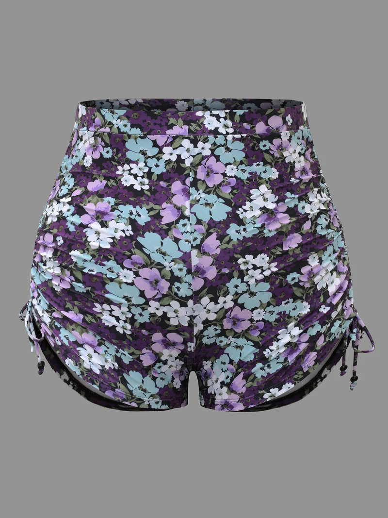 Floral Print Stretchy Drawstring Swim Bottoms