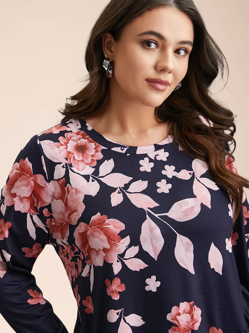 Spring Flowers Ruffled Hem T-Shirt