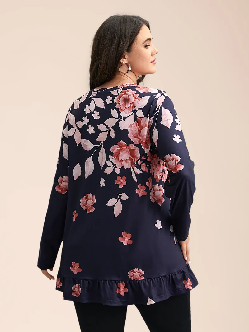Spring Flowers Ruffled Hem T-Shirt