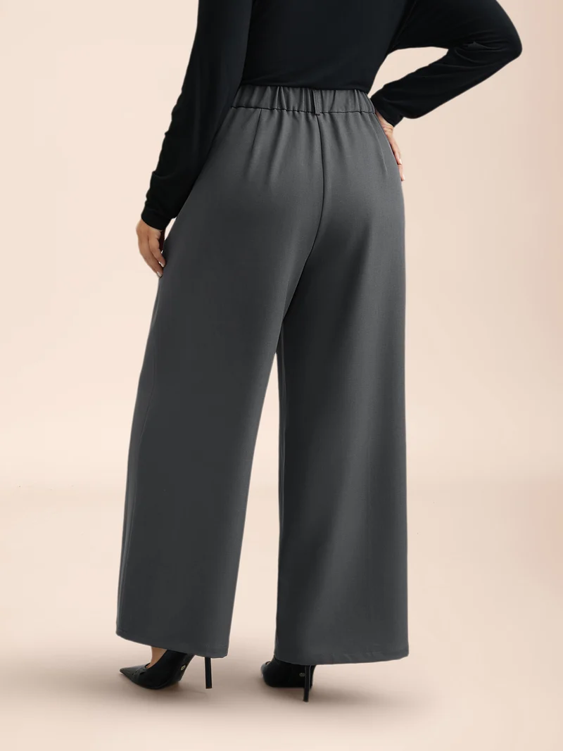 Stretchy-Waist Seamed Plicated Detail Pants