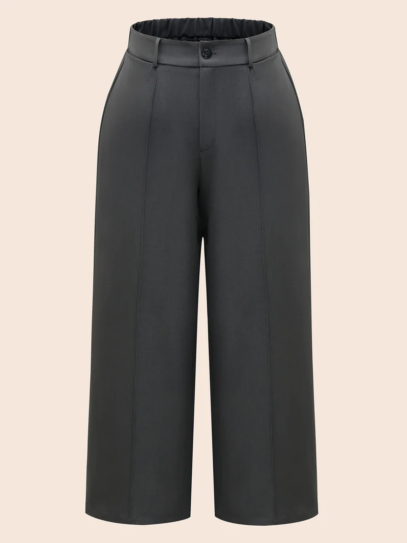 Stretchy-Waist Seamed Plicated Detail Pants