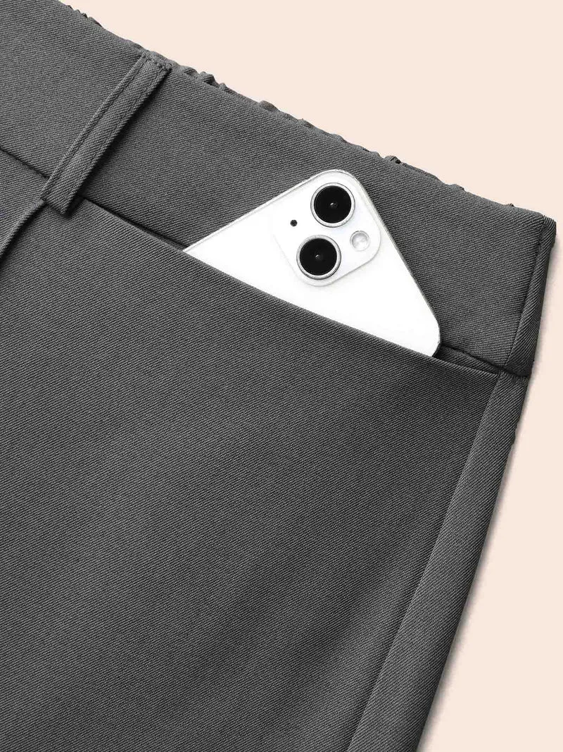Stretchy-Waist Seamed Plicated Detail Pants