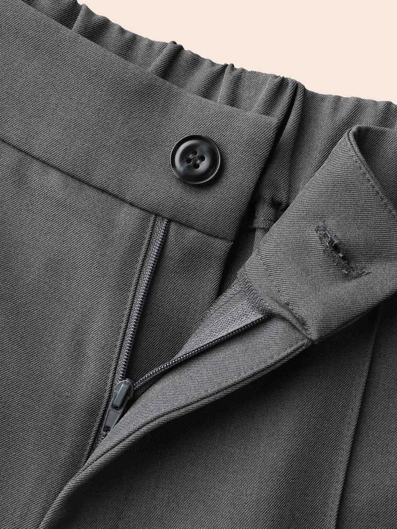 Stretchy-Waist Seamed Plicated Detail Pants