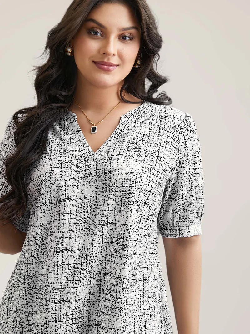 Geometric Print Puff Sleeve Blouse