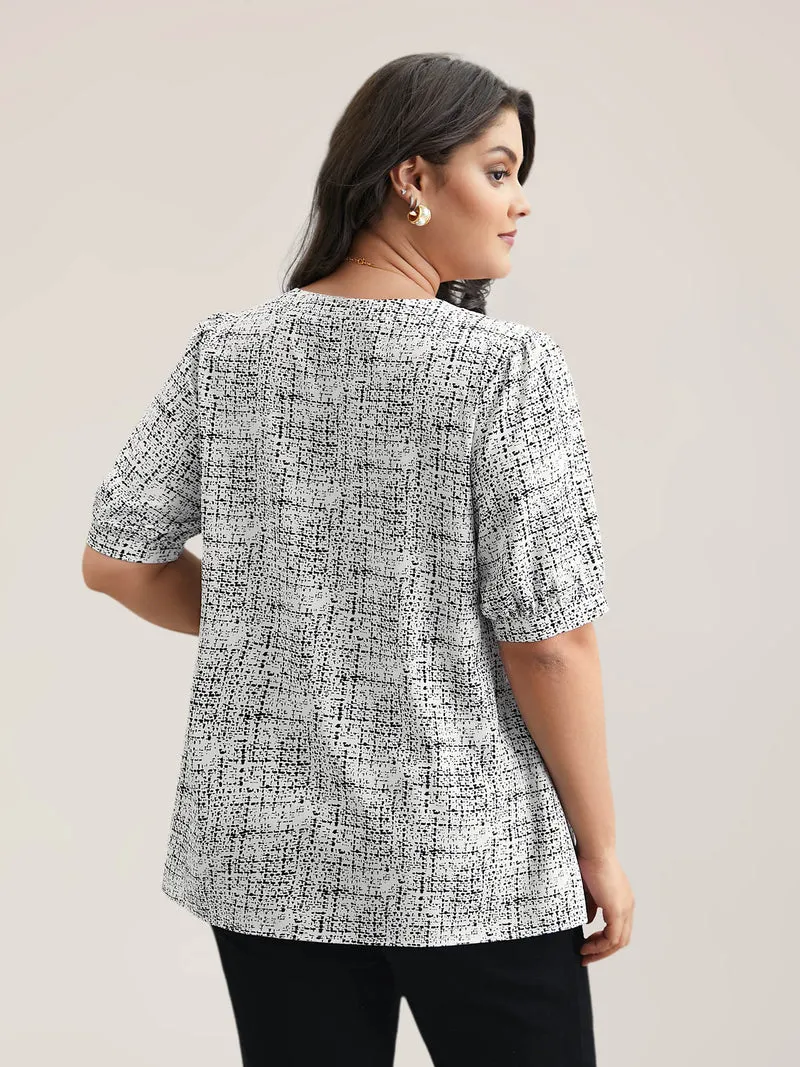 Geometric Print Puff Sleeve Blouse