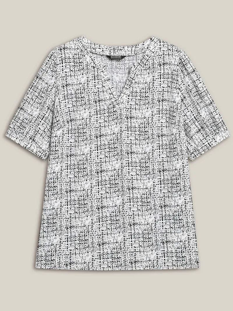 Geometric Print Puff Sleeve Blouse