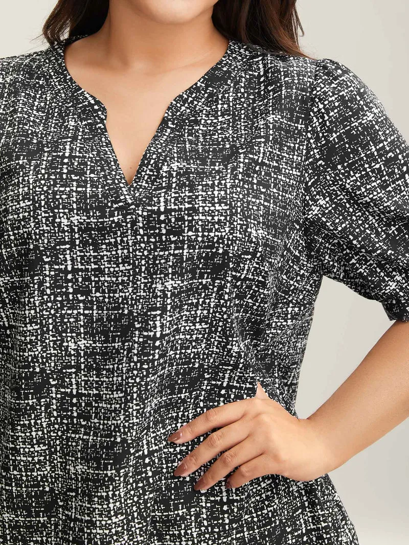 Geometric Print Puff Sleeve Blouse