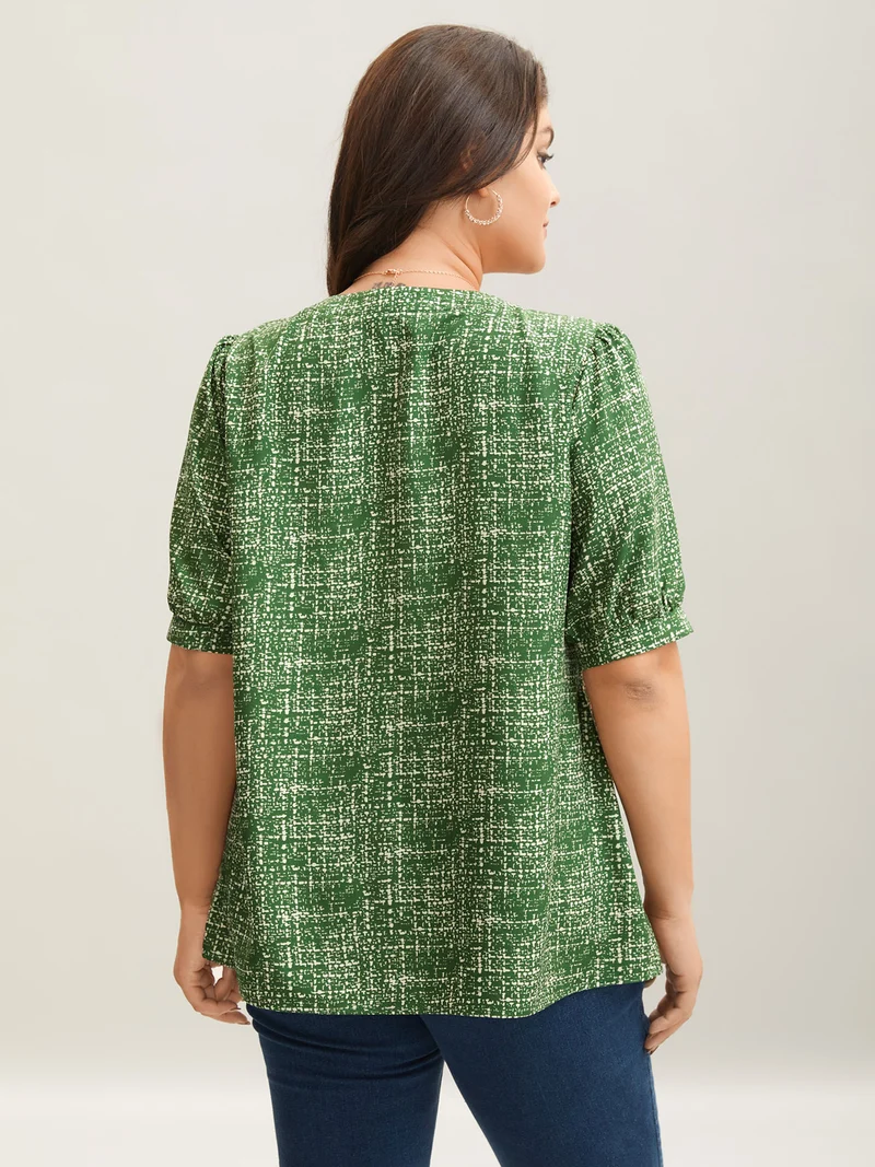 Geometric Print Puff Sleeve Blouse