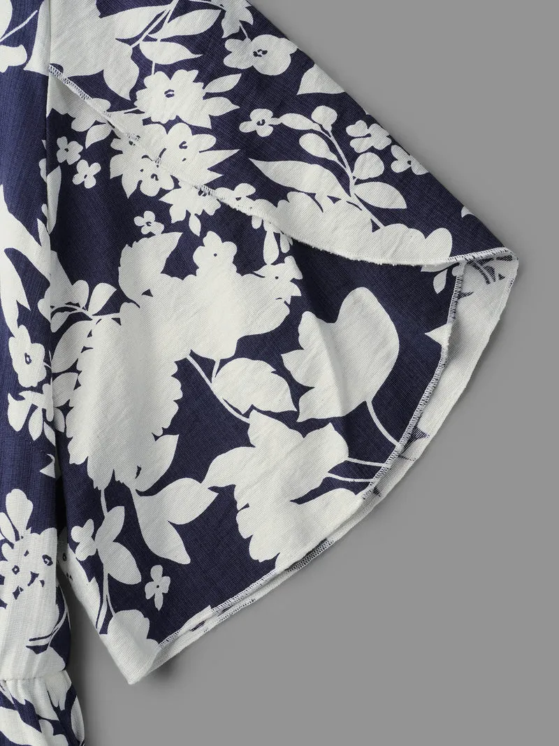 Floral Surplice Neck Petal Sleeve Midi Dress