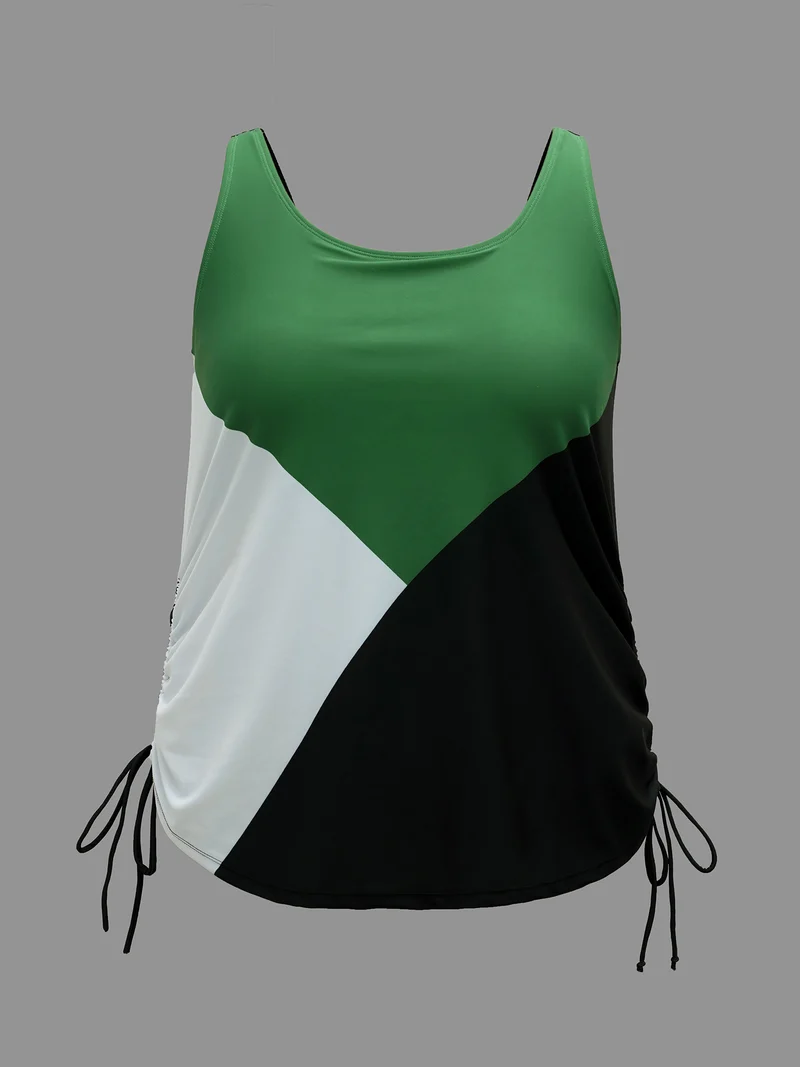 Color Block Drawstring Cami Swim Top