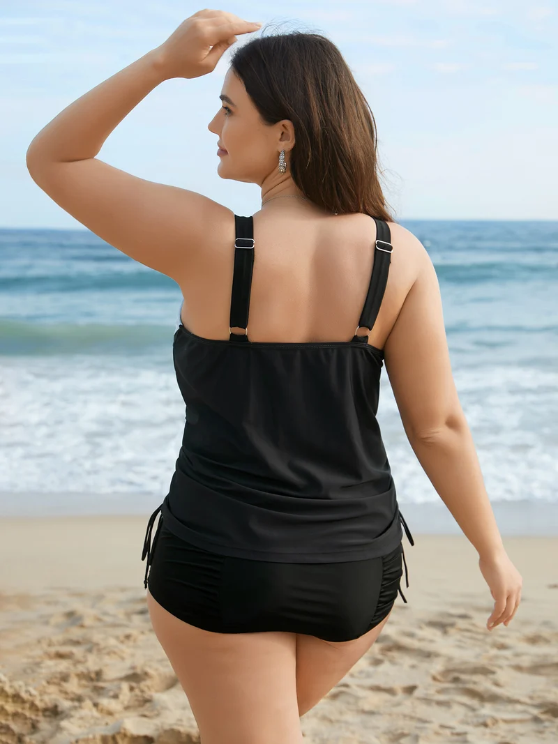 Color Block Drawstring Cami Swim Top