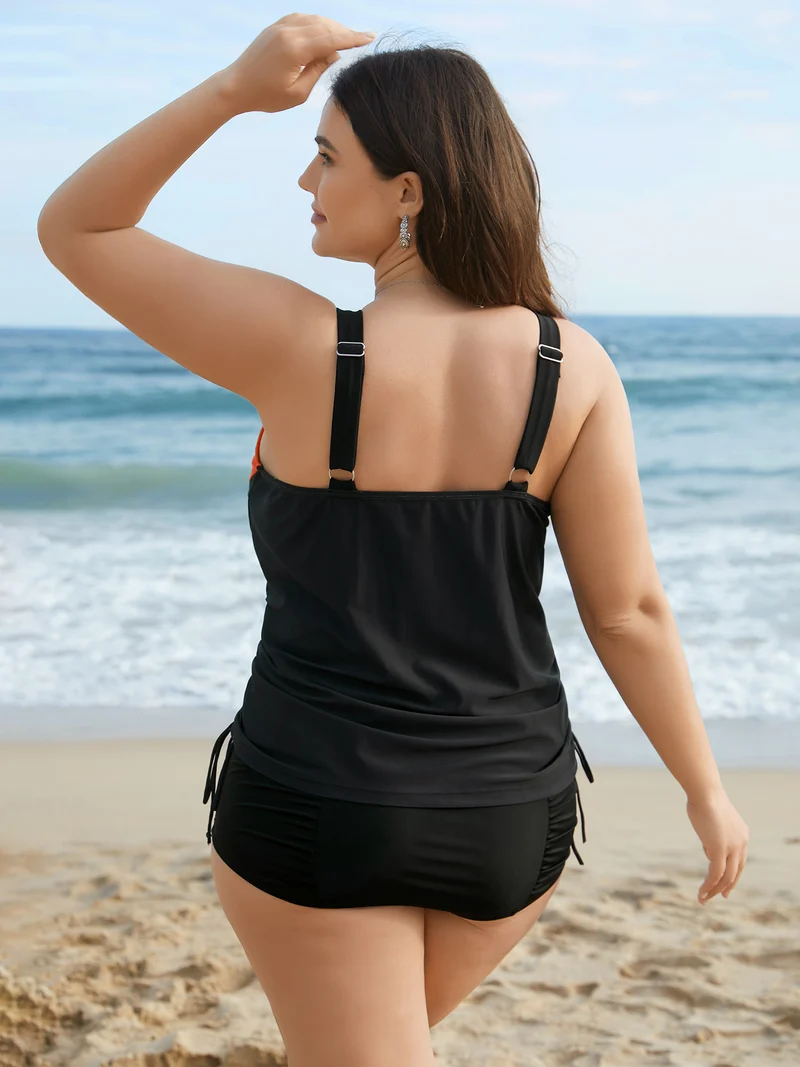 Color Block Drawstring Cami Swim Top