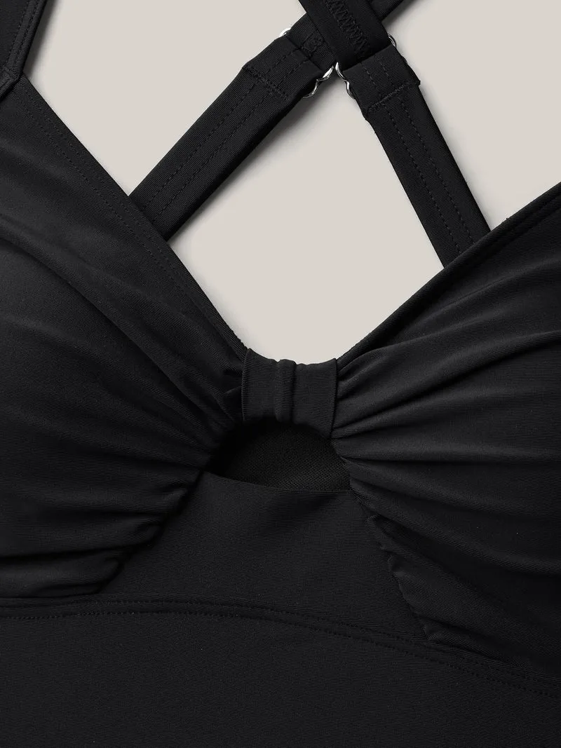 Cut-Out Twisted-Front Swim Top