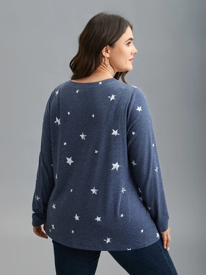 Star Print Crisscross Cut-Out T-Shirt