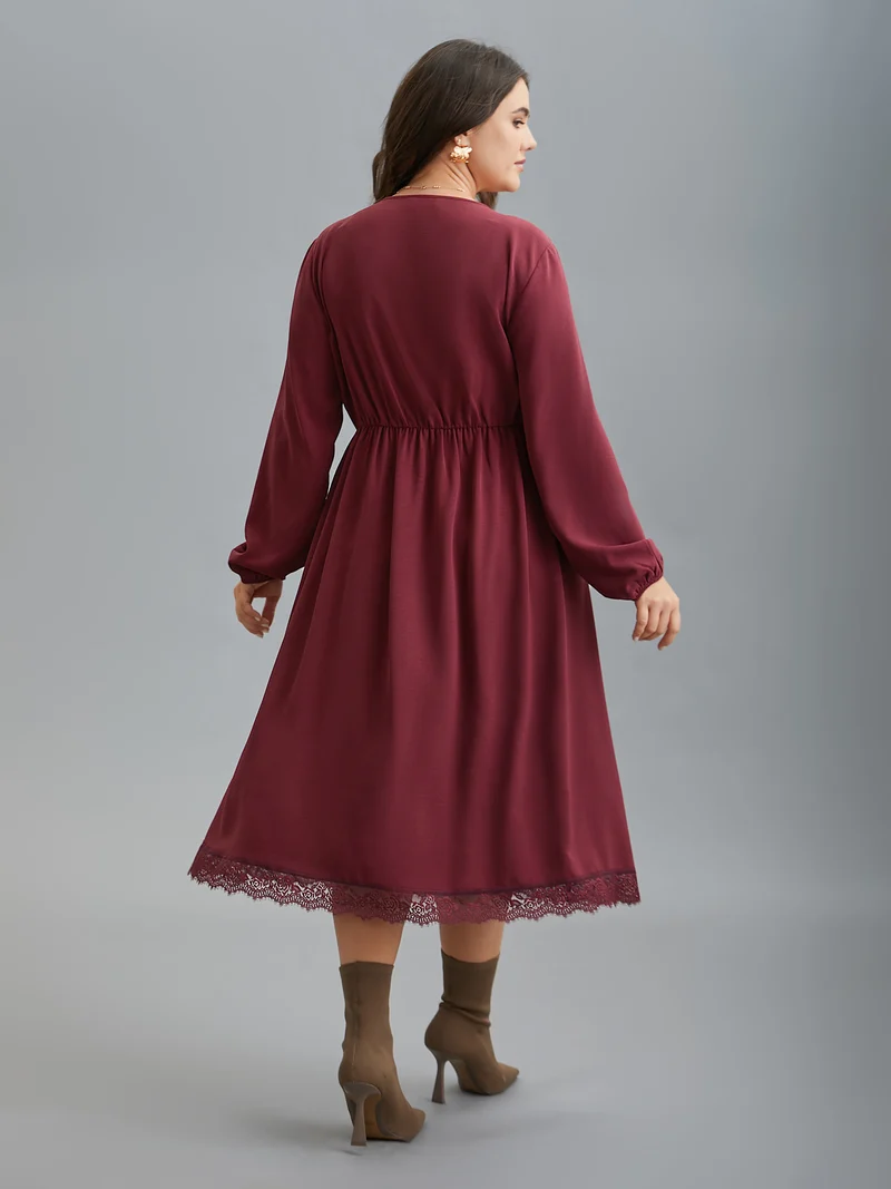 Lace Detail Surplice Neckline Midi Dress