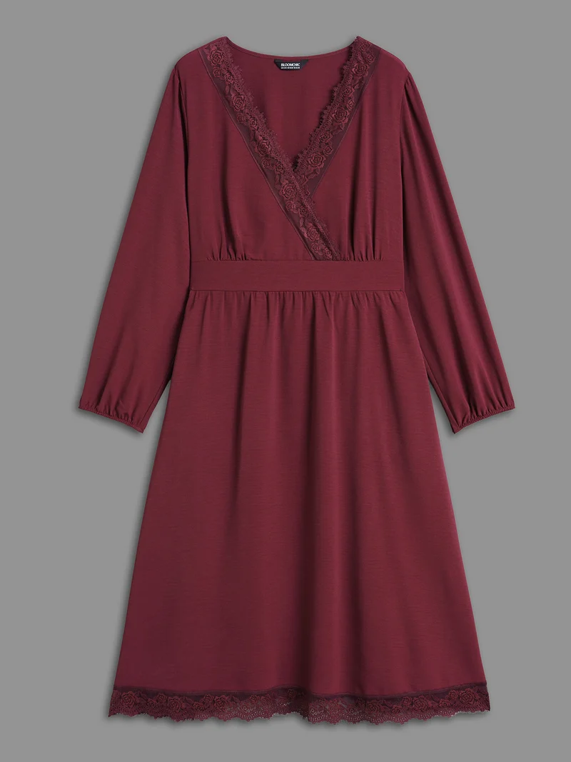 Lace Detail Surplice Neckline Midi Dress