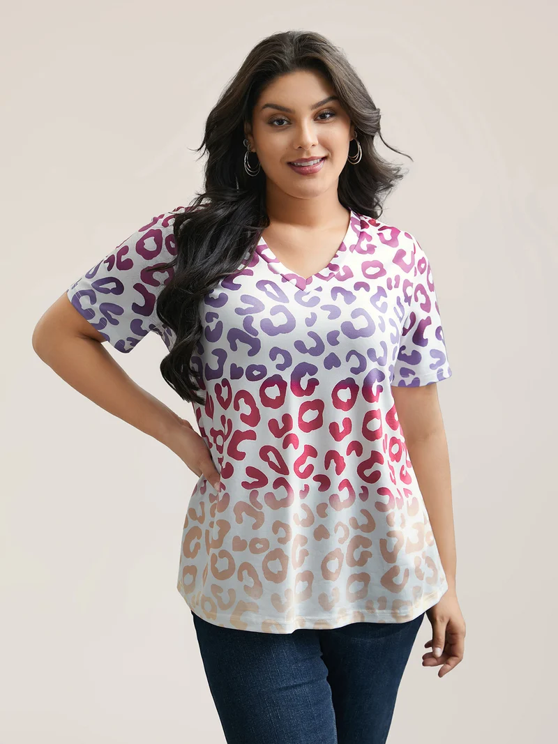 Multi-Color Print Stretchy T-Shirt